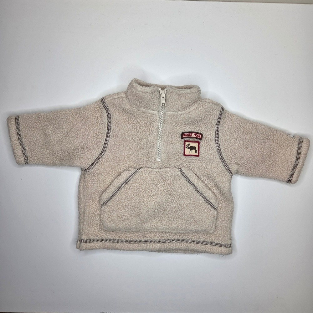 Janie and Jack Kids‎ Sherpa Fleece Quarter Zip Pullover Moose Trail Beige 3-6M